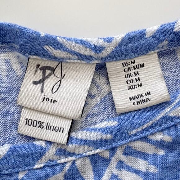 Joie 100% Linen Boho Printed Top Medium Wood Buttons Coastal Beach Vacation - Picture 4 of 7